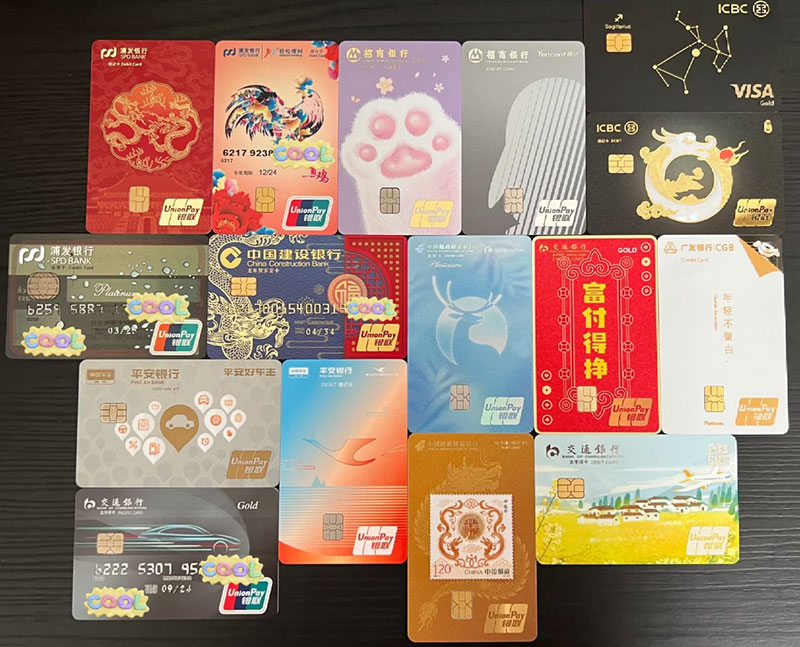 Bank cards made from rigid white PVC roll film